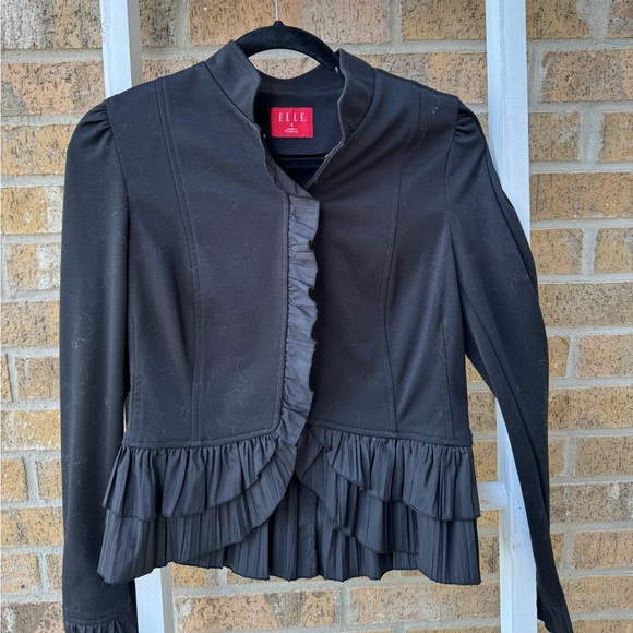 ELLE Black Blazer Jacket with Ruffles - Picture 1 of 4